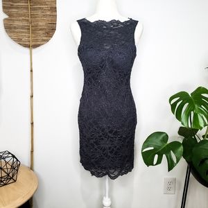 ⭐ Gray Lace Mock Neck Tie Back Bodycon Mini Dress